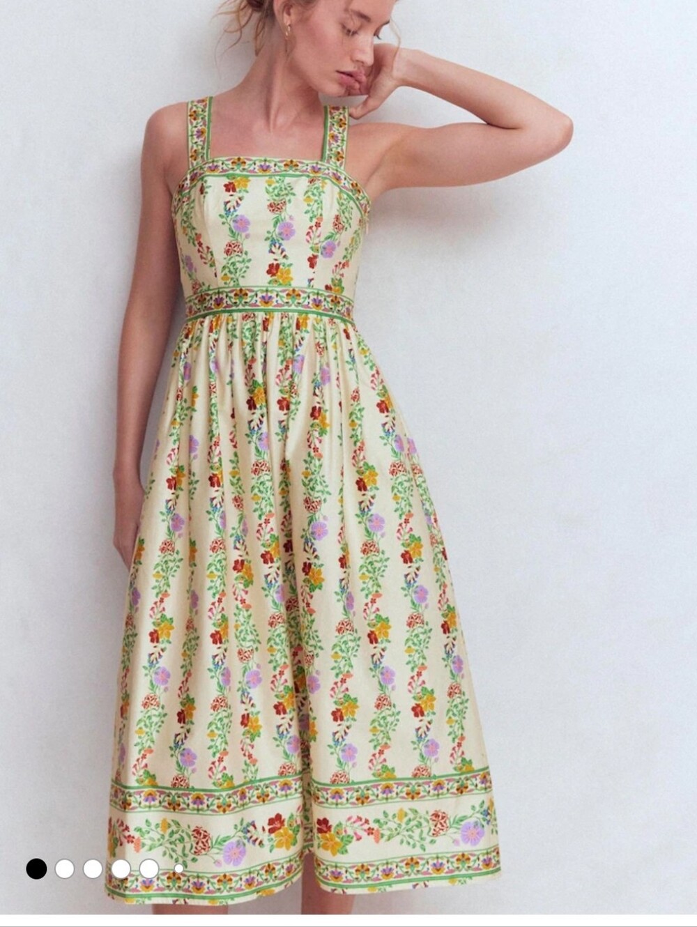 Boden Cream Floral Square-Neck Midi Dress